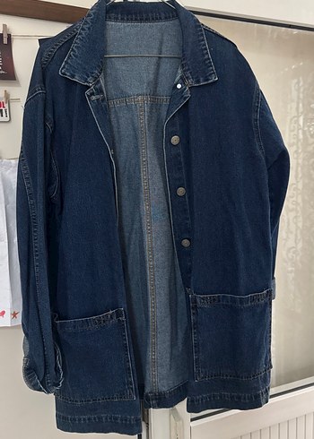 Kadın Mavi Düğmeli Midi Denim Ceket