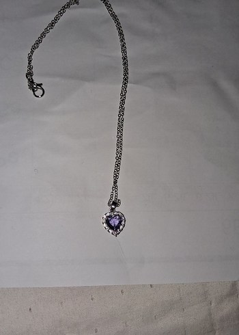 Accessorize Mor Kalp Taşlı Zincir Detaylı Kolye silver