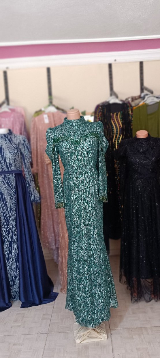 yeşil simli boncuklu abiye sıfır etiketli ürün satılık fiyat - Görsel 2