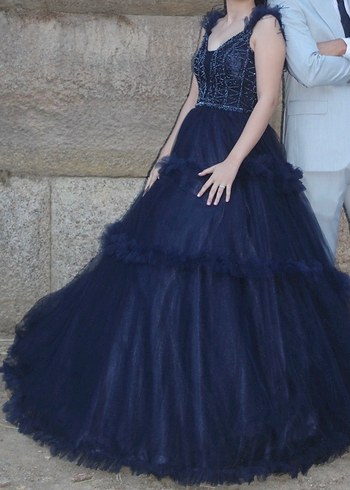 Lacivert Gotik Uzun Abiye Elbise - Görsel 2