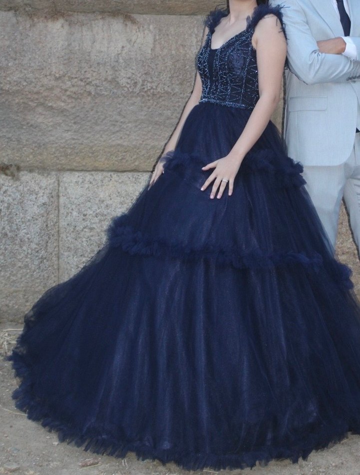 Lacivert Gotik Uzun Abiye Elbise - Görsel 2