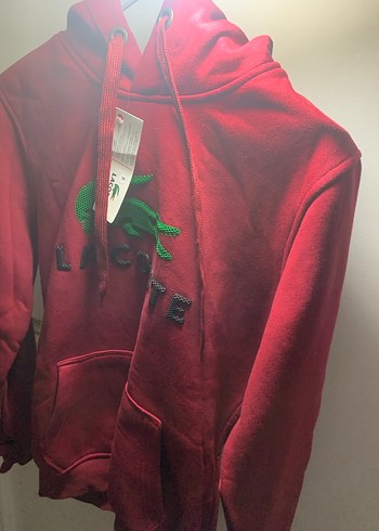Kırmızı Lacoste Kapüşonlu Sweatshirt - Görsel 6