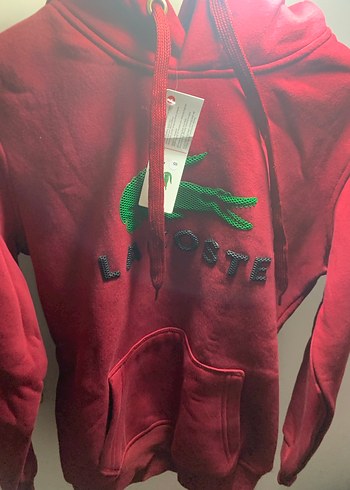Kırmızı Lacoste Kapüşonlu Sweatshirt - Görsel 4