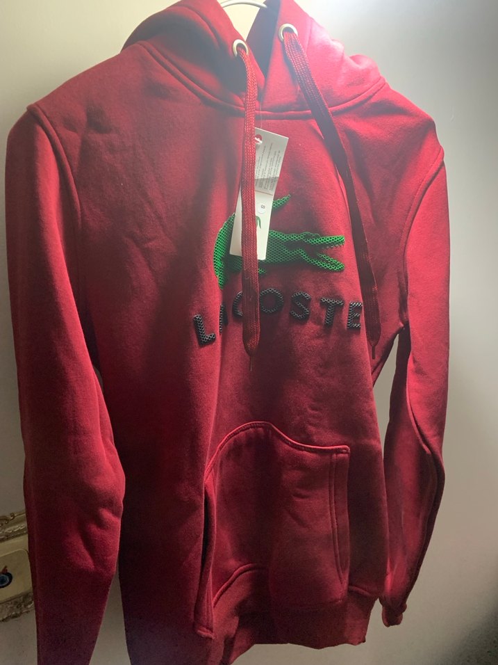 Kırmızı Lacoste Kapüşonlu Sweatshirt - Görsel 3