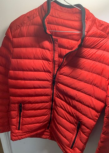 Kırmızı Şişme Mont, Fermuarlı, Normal Boy - Görsel 3