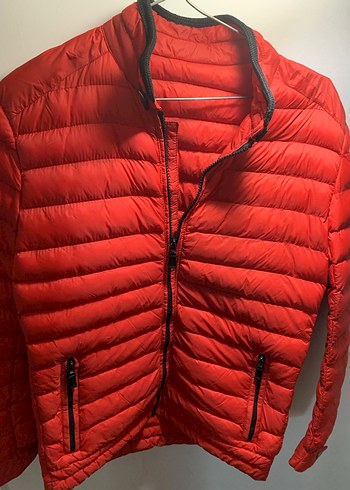 Kırmızı Şişme Mont, Fermuarlı, Normal Boy - Görsel 5