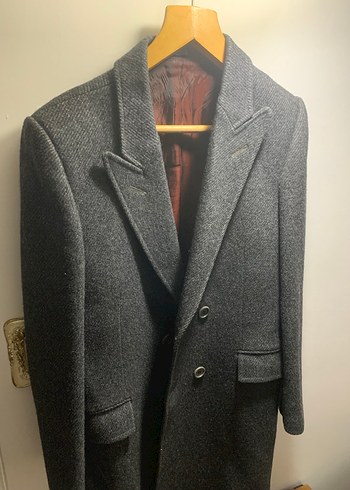 Gri Midi Yün Erkek Kaban - Görsel 2