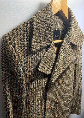 Kahverengi Yün Düğmeli Erkek Kaban - Görsel 3