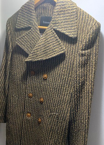 Kahverengi Yün Düğmeli Erkek Kaban - Görsel 5