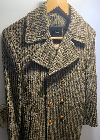 Kahverengi Yün Düğmeli Erkek Kaban - Görsel 2