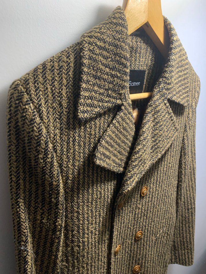 Kahverengi Yün Düğmeli Erkek Kaban - Görsel 3