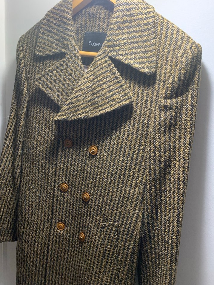 Kahverengi Yün Düğmeli Erkek Kaban - Görsel 5