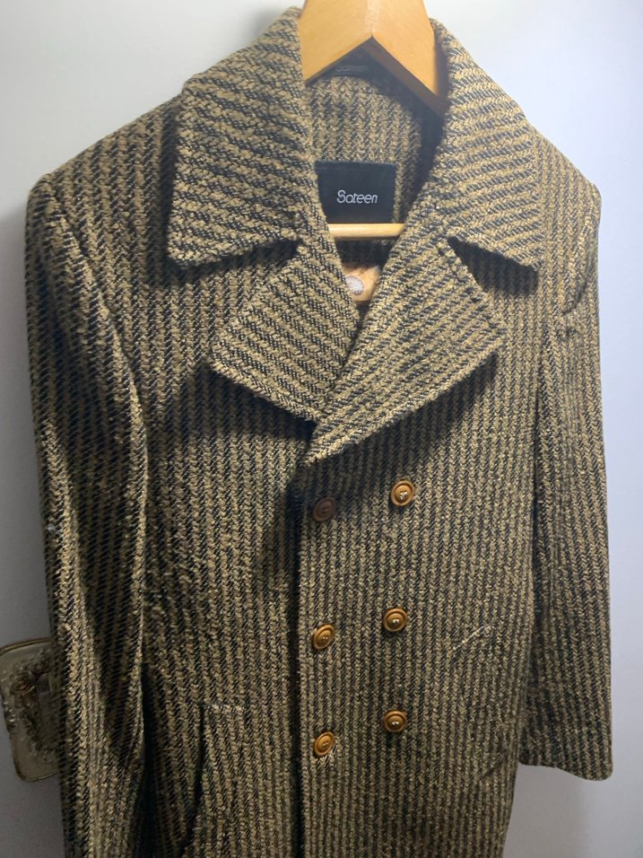 Kahverengi Yün Düğmeli Erkek Kaban - Görsel 2