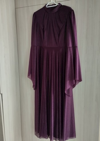 Mor Uzun Drapeli Gotik Abiye Elbise