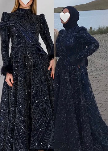 Uzun lacivert Gotik taşlı Abiye Elbise