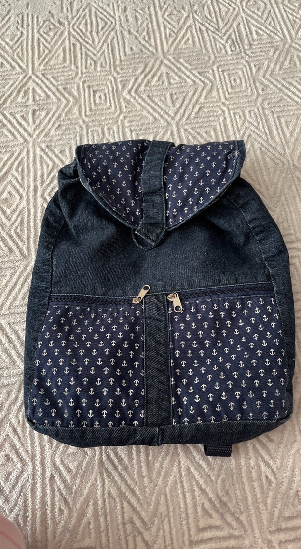 Kadın Kot Sırt Çantası - Baskılı, Fermuarlı - Görsel 3