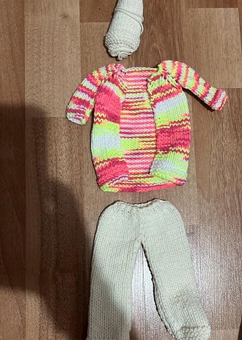 Renkli Örgü Bebek Kız Takımı Uzun Kollu