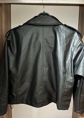 Kadın Siyah Deri Biker Ceket - Görsel 2