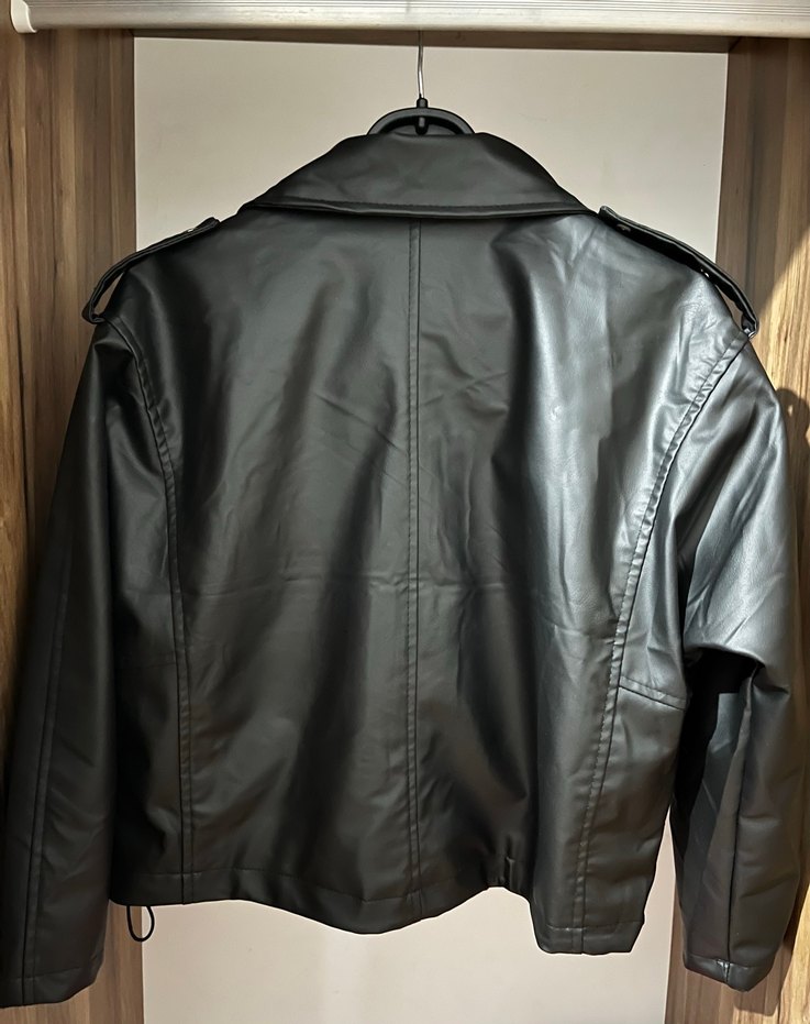 Kadın Siyah Deri Biker Ceket - Görsel 2