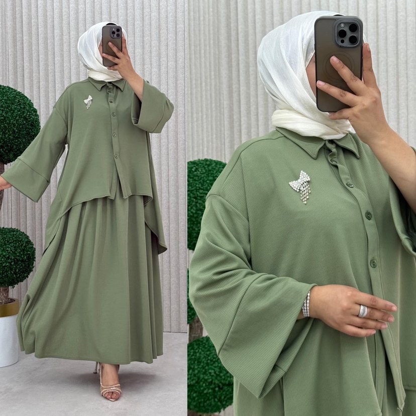 Uzun Kahverengi Kadın Salaş Elbise - Görsel 3