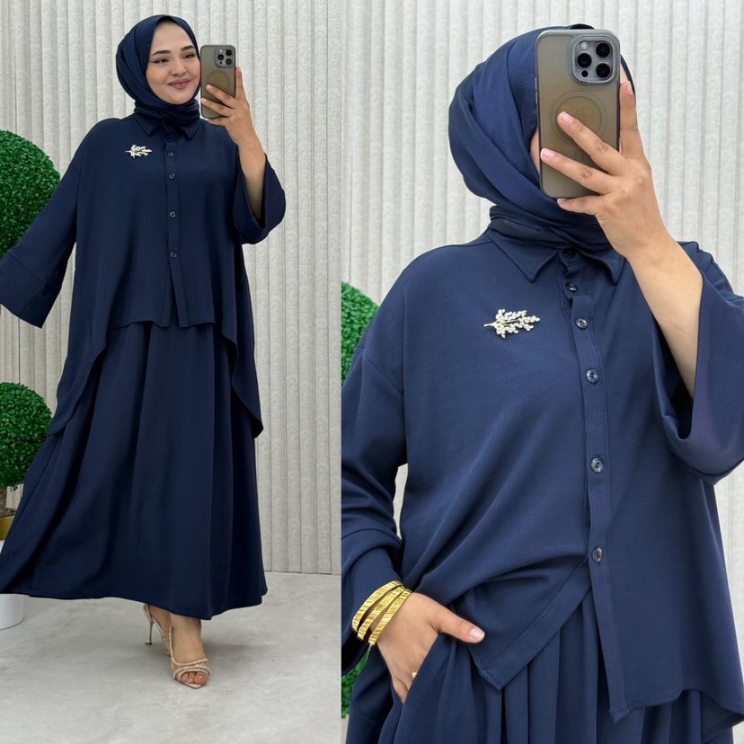 Uzun Kahverengi Kadın Salaş Elbise - Görsel 4