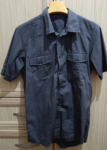 Gri Kısa Kollu Denim Erkek Gömlek