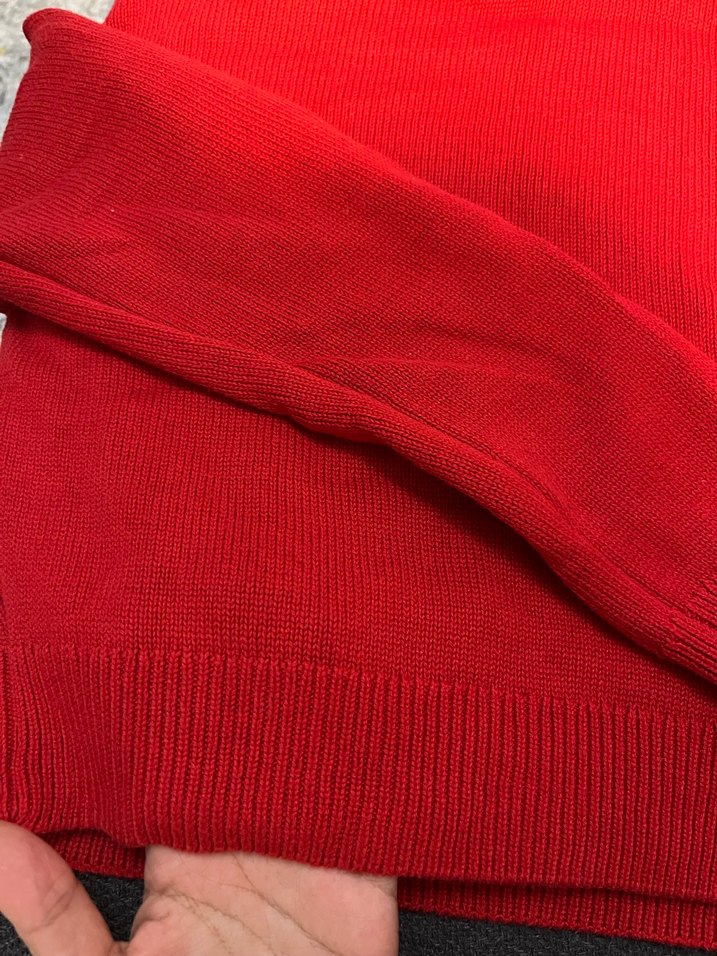 Kırmızı Boğazlı Örgü Kadın Kazak Koton - Görsel 2