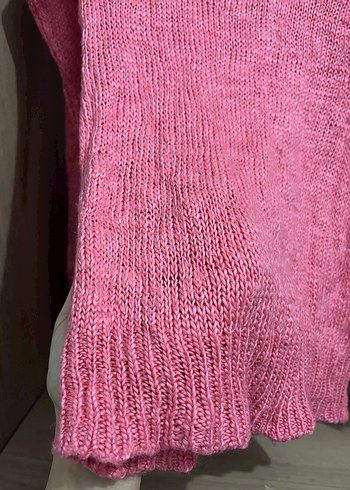 Pembe V Yaka Örgü Kadın Kazak - Görsel 3