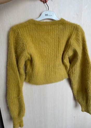 Sarı Örgü Kadın Hırka Uzun Kollu - Görsel 3