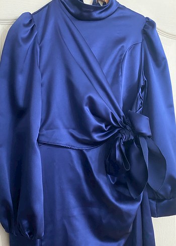 Mavi Saten Uzun Kadın Elbise/Abiye - Görsel 2