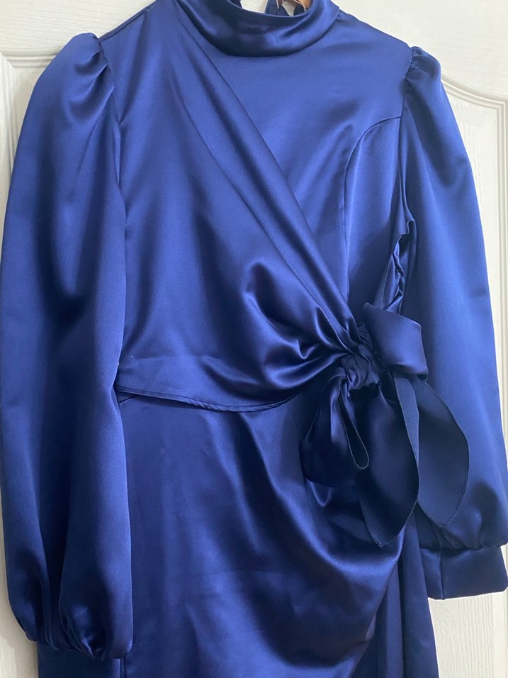 Mavi Saten Uzun Kadın Elbise/Abiye - Görsel 2