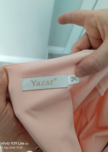 36 Beden Pudra Dantel Detaylı Uzun Abiye Elbise