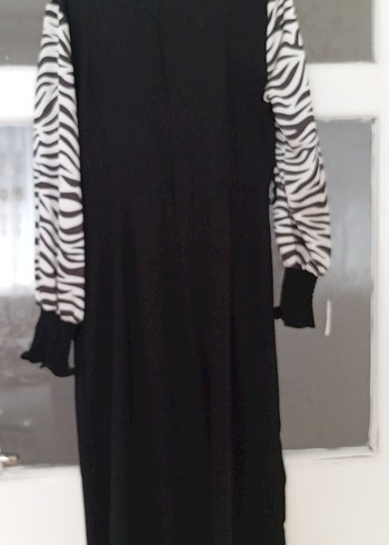 42 Beden Zebra Desenli Kemerli Uzun Kadın Elbise