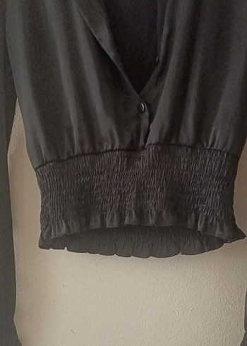 Topshop Siyah V Yaka Düğmeli Uzun Kollu Kadın Gömlek