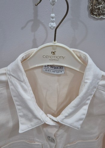 Beyaz Keten Kız Gömlek Uzun Kollu - Görsel 3