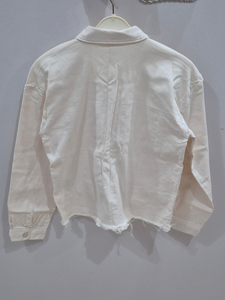 Beyaz Keten Kız Gömlek Uzun Kollu - Görsel 2