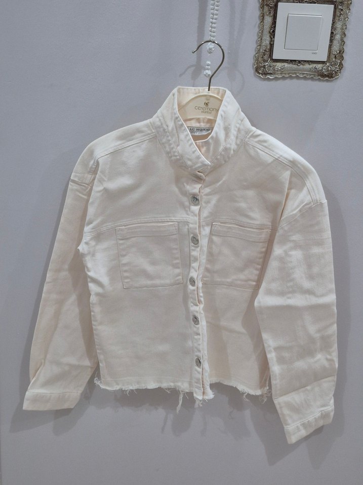 Beyaz Keten Kız Gömlek Uzun Kollu - Görsel 5