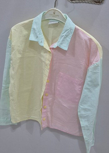 Pastel Renkli Bağlama Desenli Pamuklu Kadın Gömlek - Görsel 2