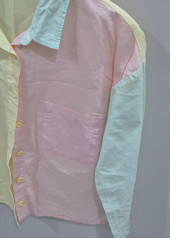 Pastel Renkli Bağlama Desenli Pamuklu Kadın Gömlek - Görsel 5