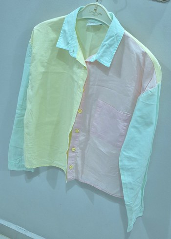 Pastel Renkli Bağlama Desenli Pamuklu Kadın Gömlek - Görsel 4