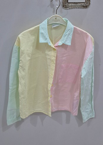 Pastel Renkli Bağlama Desenli Pamuklu Kadın Gömlek - Görsel 6