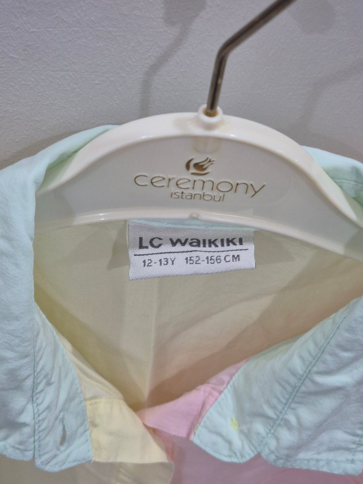 Pastel Renkli Bağlama Desenli Pamuklu Kadın Gömlek - Görsel 3