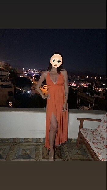 Trendyol & Milla Turuncu uzun yırtmaçlı elbise