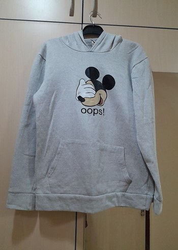Gri Baskılı Kapüşonlu Kadın Sweatshirt