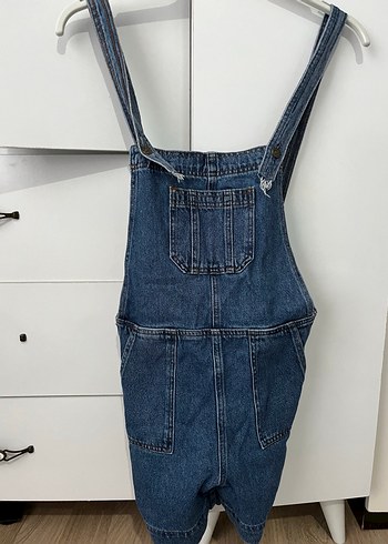 Kadın Mavi Denim Askılı Midi Tulum