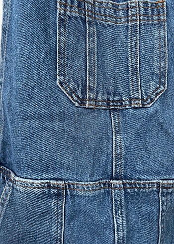 m Beden Kadın Mavi Denim Askılı Midi Tulum