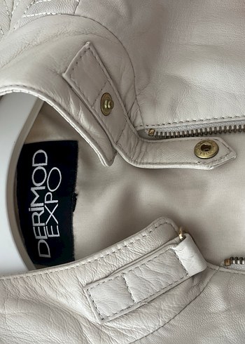 Bej Kadın Deri Ceket Fermuarlı - Görsel 6