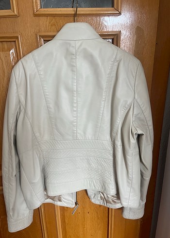 Bej Kadın Deri Ceket Fermuarlı - Görsel 4