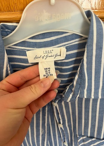 Mavi Çizgili Pamuklu Düğmeli Kadın Gömlek - Görsel 2