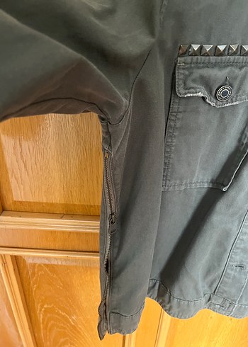 Mavi Düğmeli Haki Denim Kadın Ceket - Görsel 4